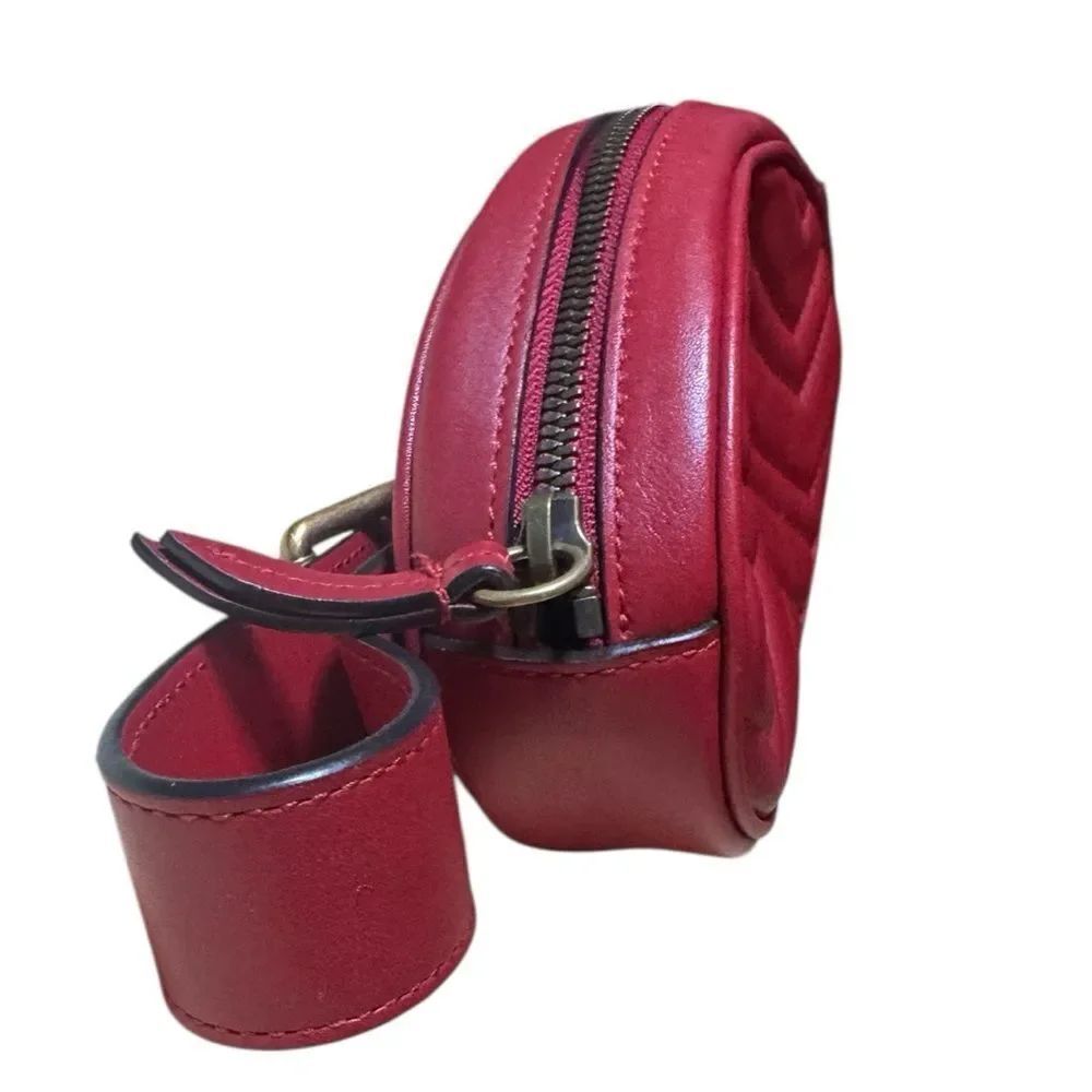Gucci Red Chevron Quilted Matelasse Leather GG Marmont Waist Belt Bag Auth - Picture 8 of 16